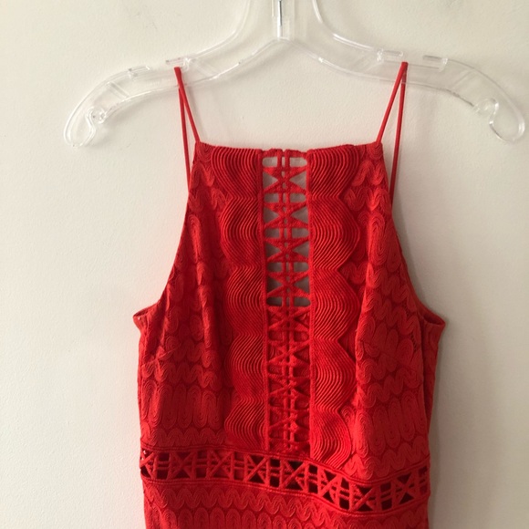 Topshop Red Lace Bodycon Cocktail Dress 4 - Picture 4 of 10
